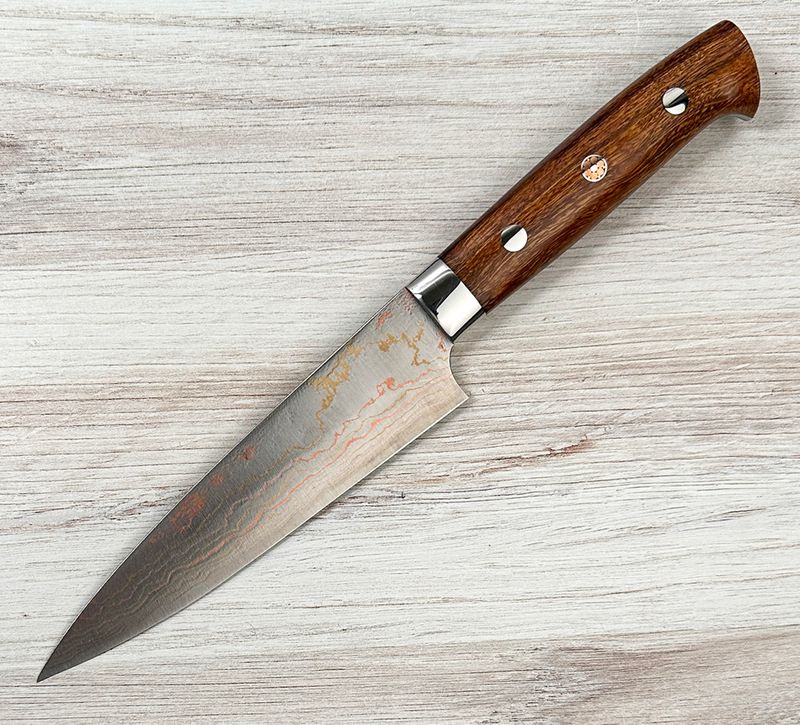 初心　彩　レインボーダマスカス　青ニ　ペティ150 初心 彩 レインボーダマスカス 青ニ ペティ150 【ペティナイフ