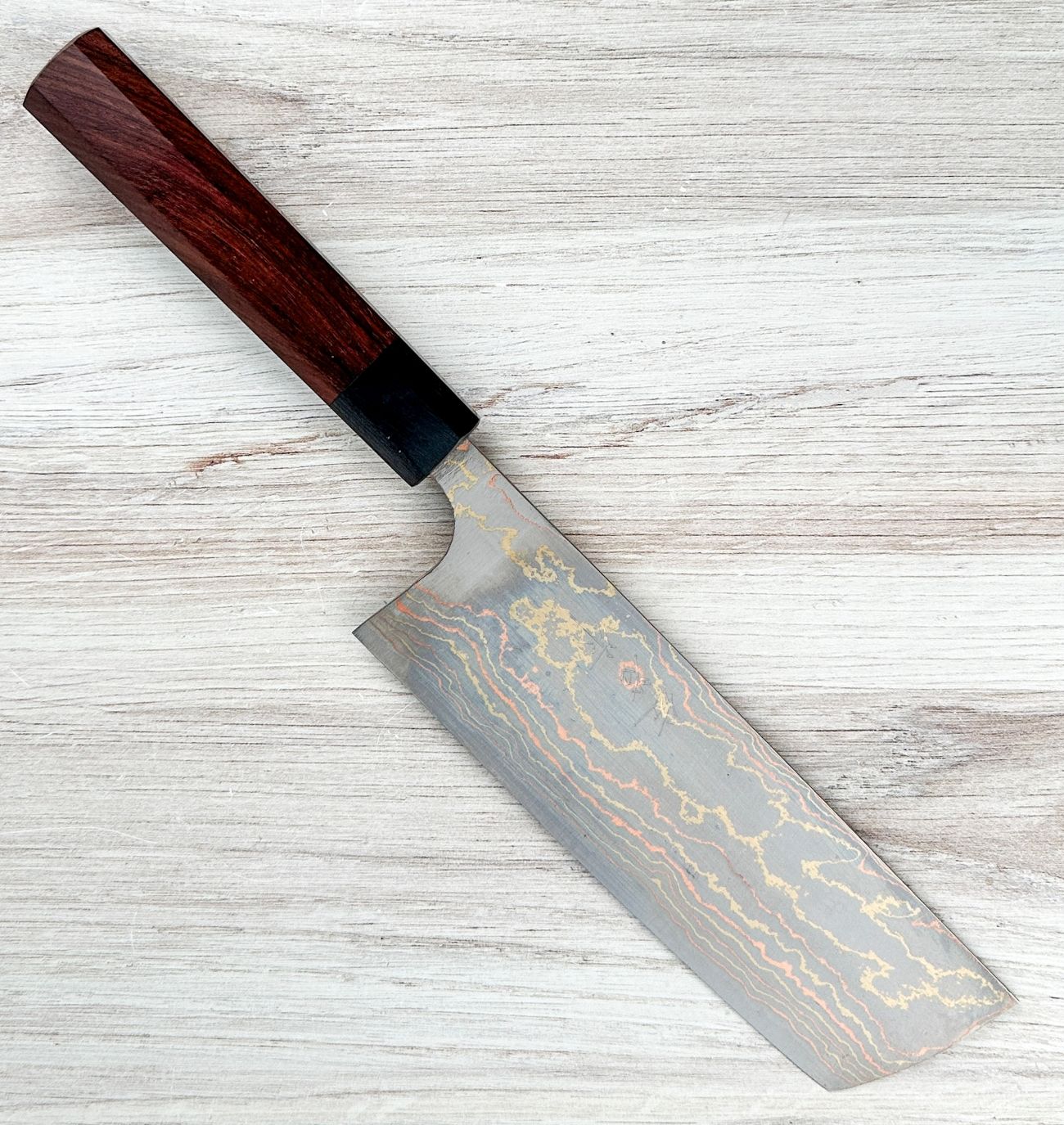 Saji Rainbow Damascus Nakiri 165mm|Blue #2 Wa Handle