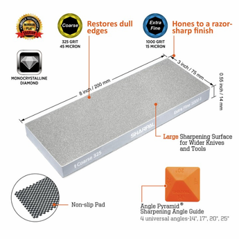 Sharpal Dual-Grit Diamond Sharpening Stone w/ Angle Guide, 325/1000 Grit
