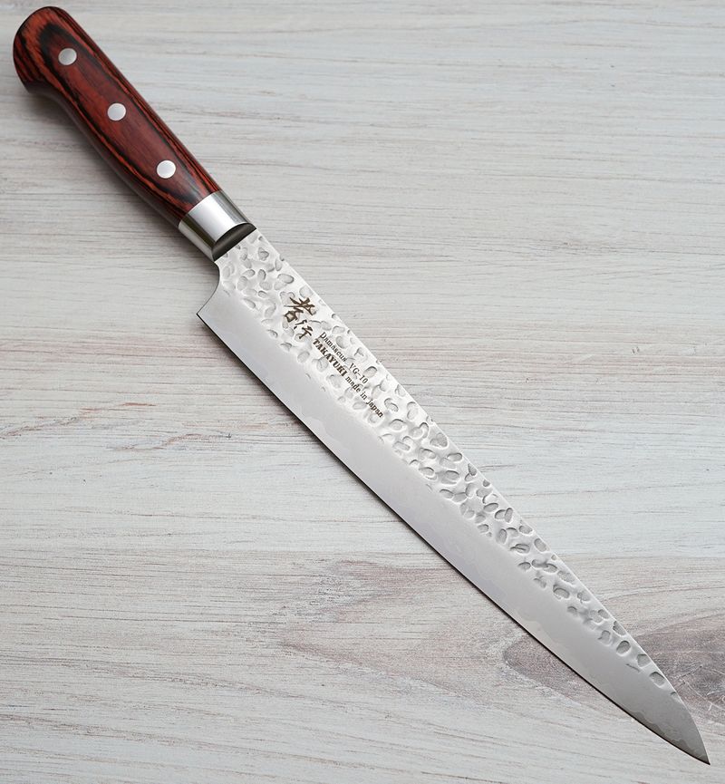 孝行　Damascus VG-10 24cm Takayuki VG10 Hammered Damascus Sujihiki 240mm â”‚ CKTG