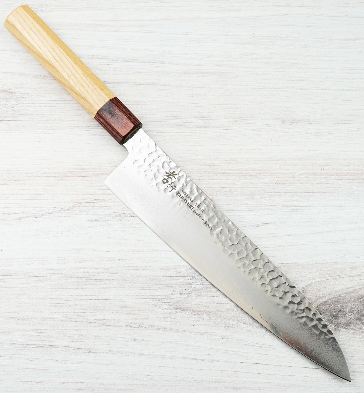 孝行　Damascus VG-10 24cm Takayuki VG10 Hammered Damascus Wa Gyuto 240mm|CKTG
