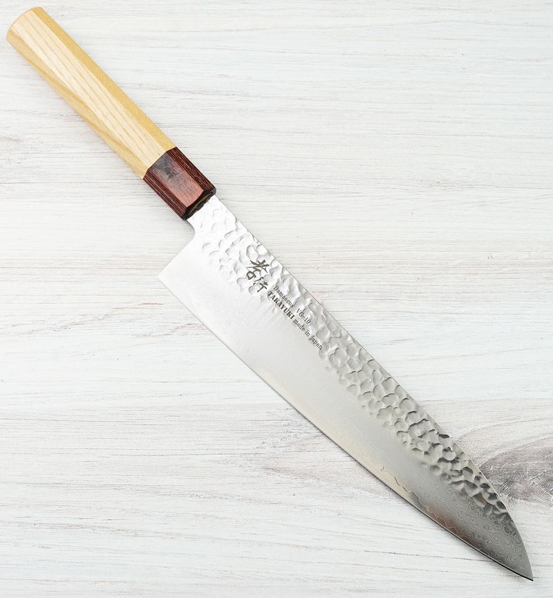 孝行　Damascus VG-10 24cm Takayuki VG10 Hammered Damascus Wa Gyuto 240mm|CKTG