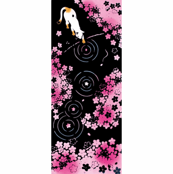 Tenugui Towel: Flowers & Cat