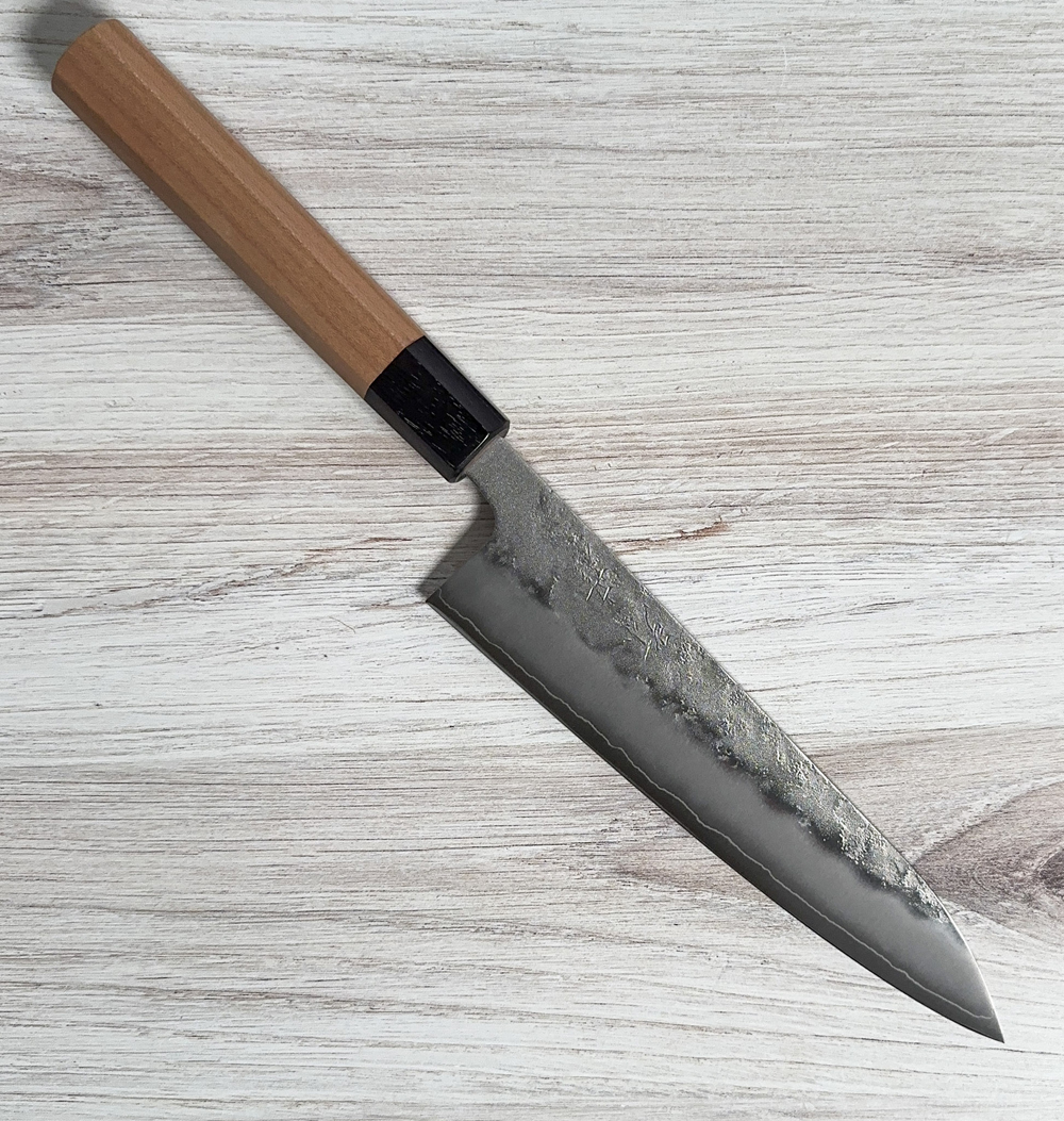 おきな Yahiko Ginsan Nashiji Hand Engraved Gyuto 180mm