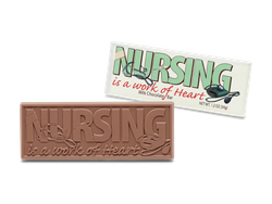2″x5″ Milk Chocolate Wrapper Bar � Nursing is a work of heart. <br> case of 50: $139.99