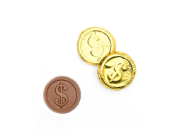 Dollar Sign Milk Chocolate Coin-Premium Gold Foil<br> case of 250: $129.99