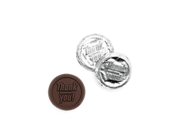Premium Silver Foil Dark Chocolate Coin - Thank You<br>case of 250: $129.99