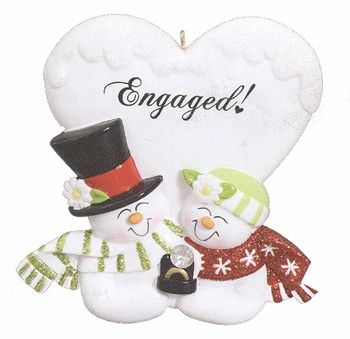 Christmas Ornament - "Engaged Snowman Couple Ornament"
