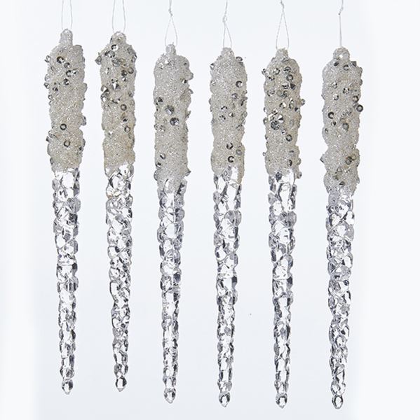 Icicles with Glitter Christmas Ornaments Box of Six