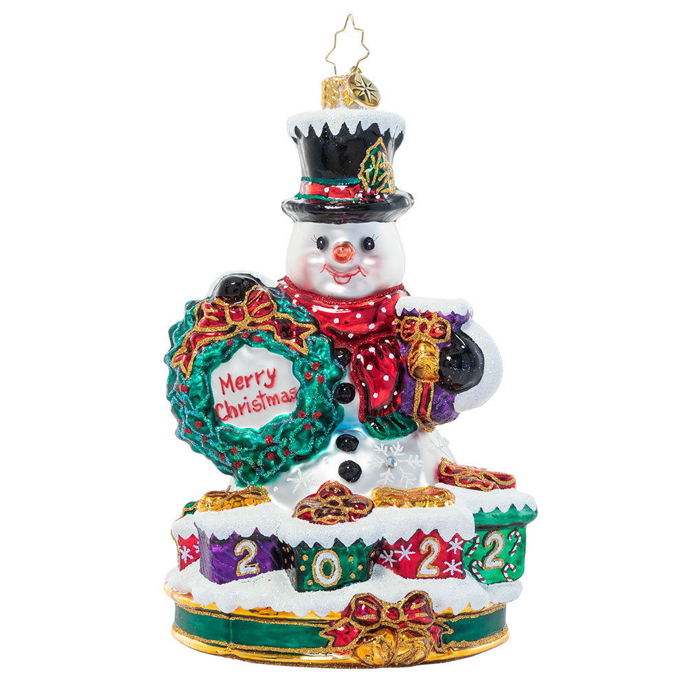 Christopher Radko Glass Ornament Holly Jolly Snowman Dated 2022