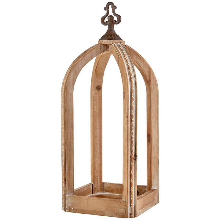Fir Wood Open Lantern With Metal Finial 20.5in