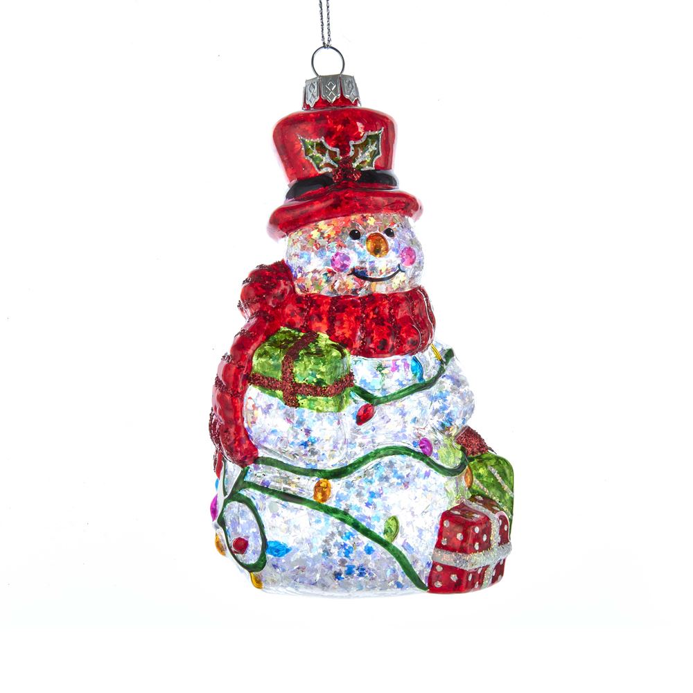 Glass Ornament Red/Green/Clear Snowman 5in
