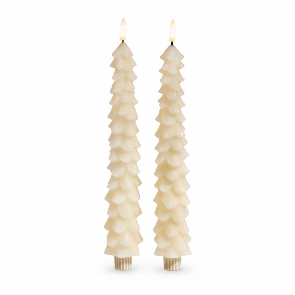 Holiday Battery-Operated Tree Taper Candles - Set of 2 - 10.5in - Ivory