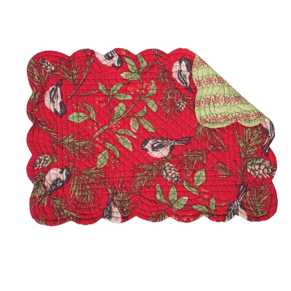 Rectangular Placemat Chickadee Red Quilted/Washable/Reversible