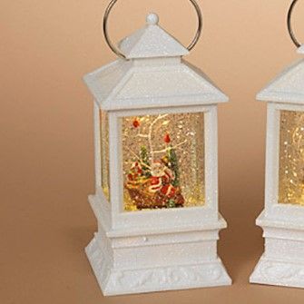 Lighted Water Lantern Snow Globe - White - Santa in Sleigh