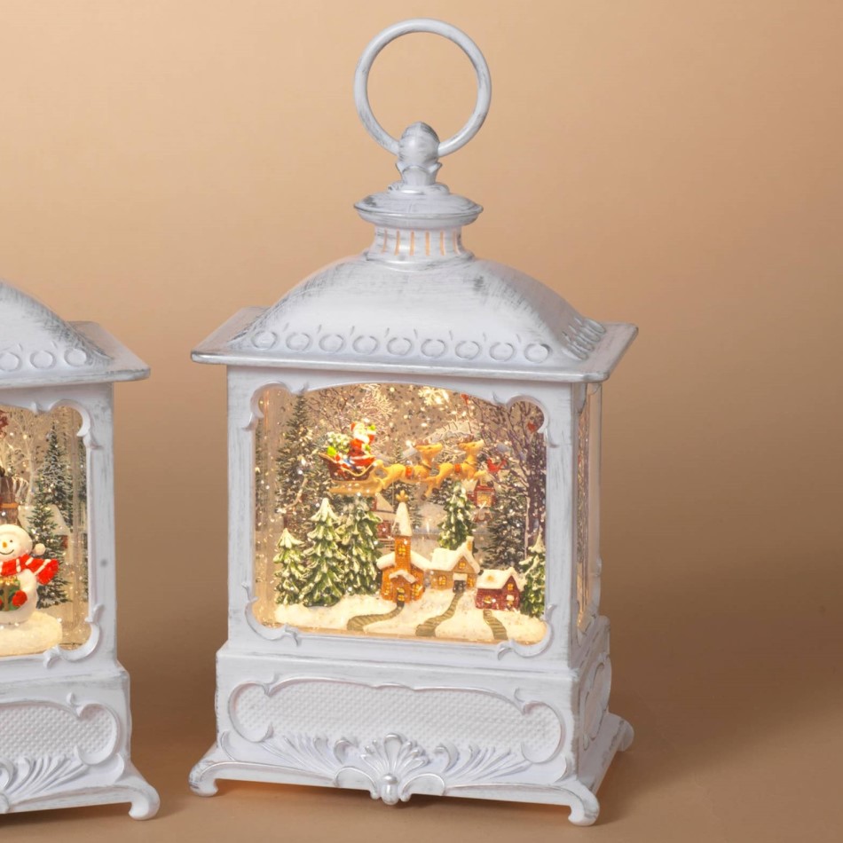 Lighted Water Lantern Snow Globe - Santa in Sleigh