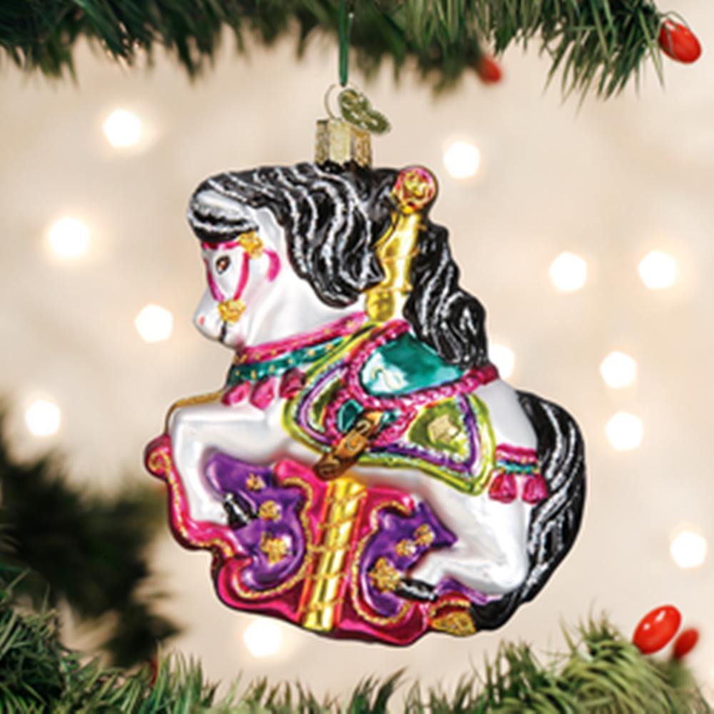 Old World Christmas Glass Ornament Carousel Horse