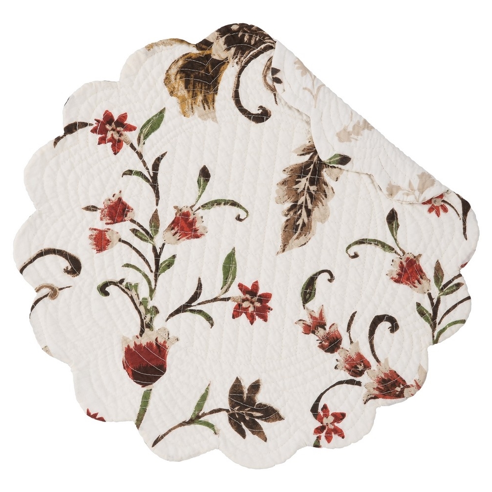 Round Quilted Placemat Autumn Bloom Washable/Reversible 17in