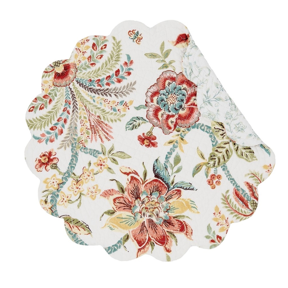 Round Quilted Placemat Braganza Washable/Reversible 17in