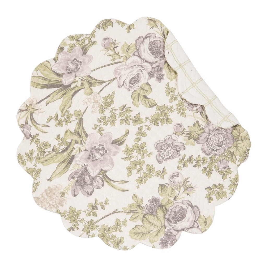 Round Quilted Placemat Grace Washable/Reversible 17in