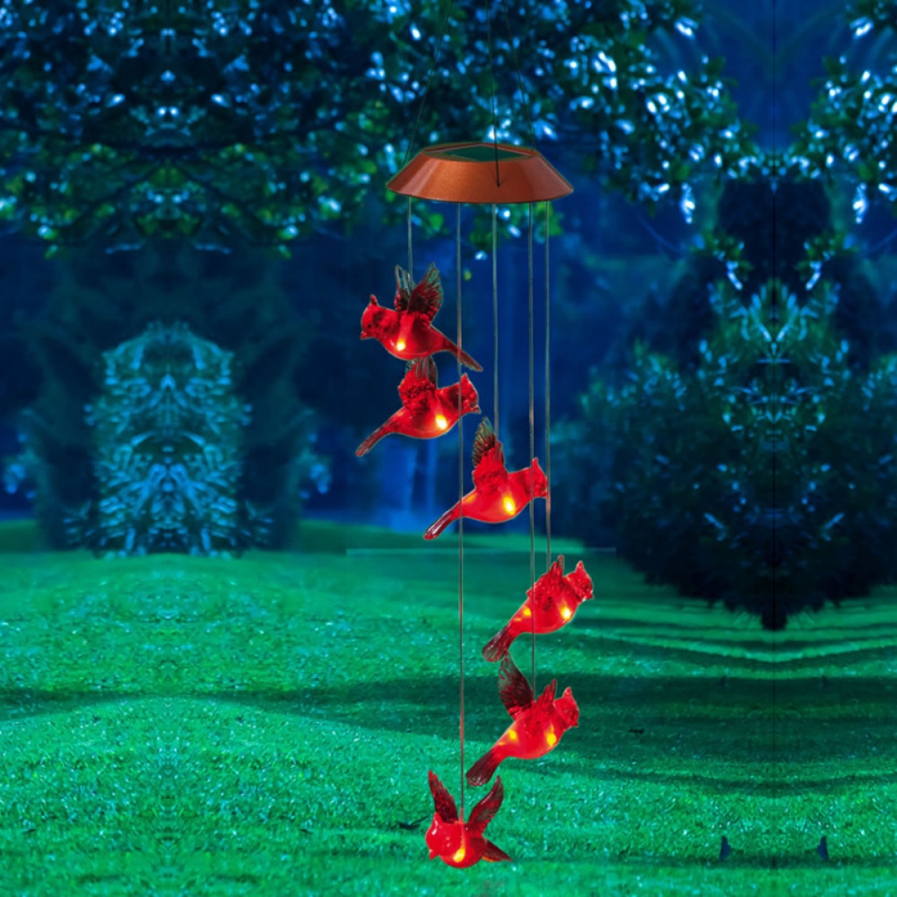Solar Powered Cardinal Wind Chime - Color Changing LED Outdoor Decor With 7 Light Colors