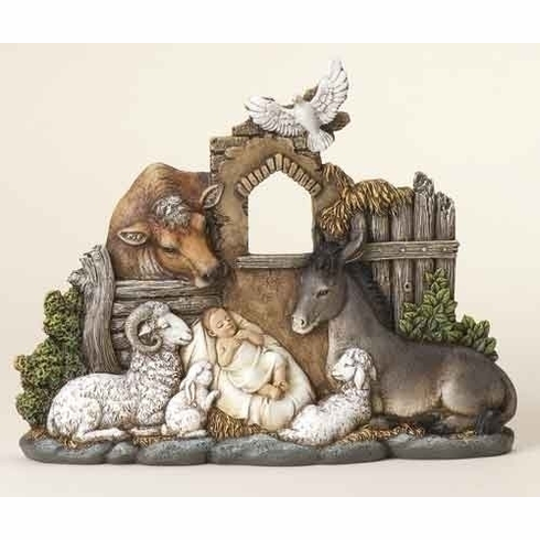 7.25" PLAQUE - BABY JESUS WITH THE FRIENDLY ANIMALS