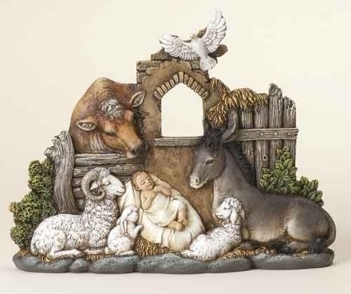 7.25" PLAQUE - BABY JESUS WITH THE FRIENDLY ANIMALS