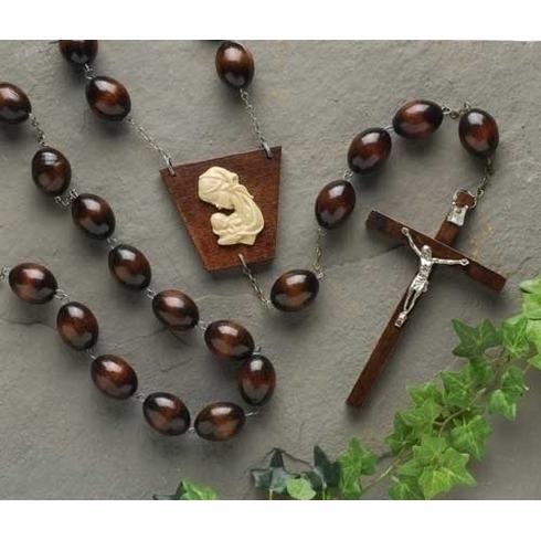 BROWN OVAL WOOD WALL ROSARY