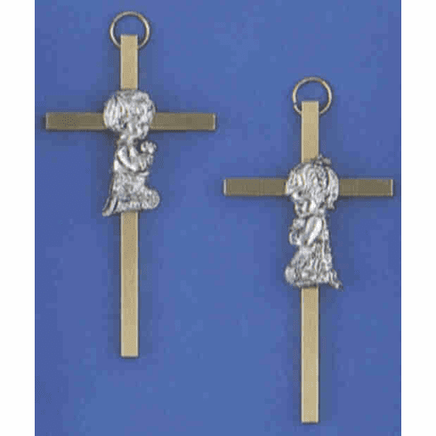 KNEELING CHILD CROSS - BRASS/PEWTER