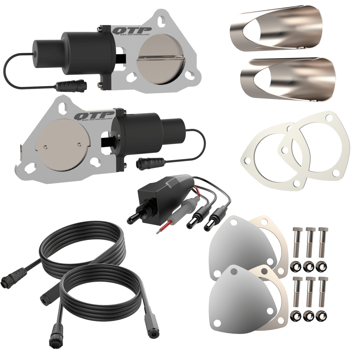 Dual 3.00 Inch QTP Electric Exhaust Cutout DIY Combo Kit