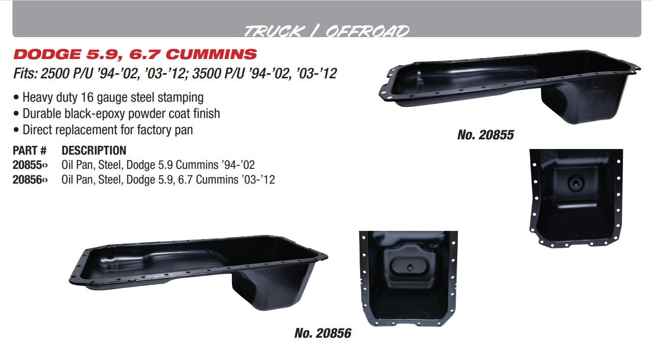 Moroso 5.9, 6.7 Cummins Oil Pan