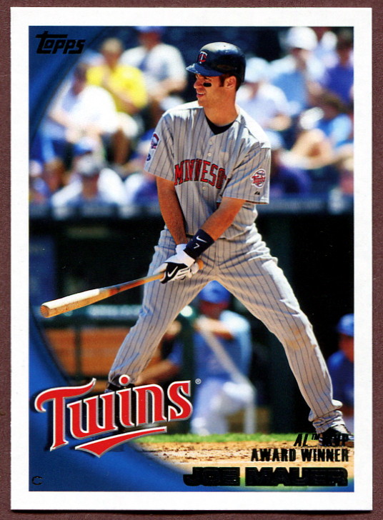 2010 Topps 172 Joe Mauer AL MVP Baseball Card Minnesota Twins