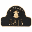 Address Plaque With Welcome On Top And Pineapple In Center - Arch Shape House Number Sign