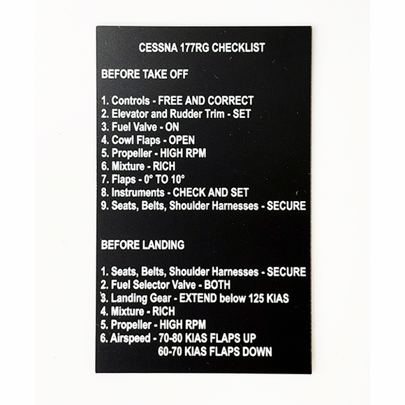 Aircraft Checklist Placard