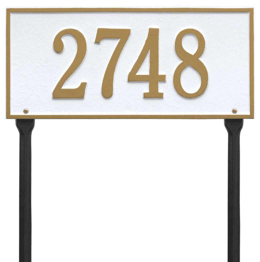 Aluminum Metal Lawn Mount Address Plaque Rectangle Shape House Number