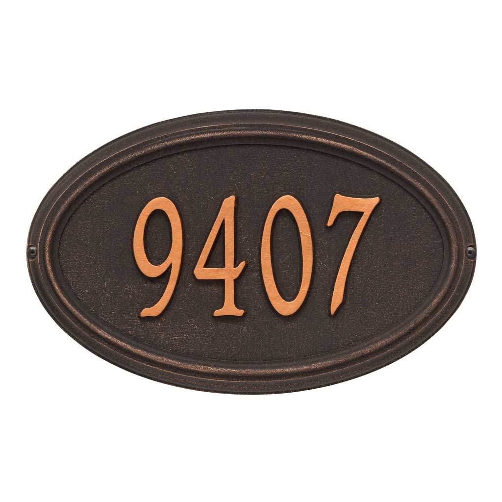 Metal Oval House Number Plaque For Wall Mount or Optional Lawn Stake