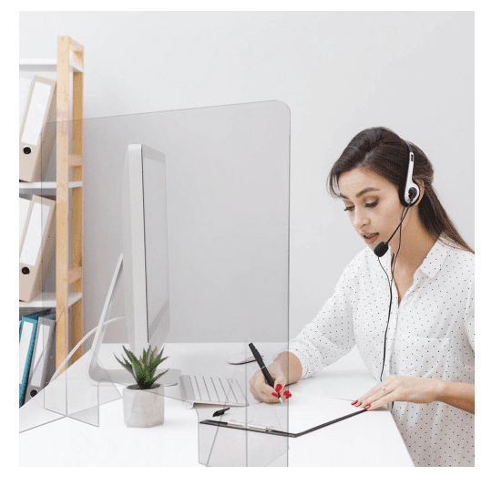 Counter Barrier, Sneeze Guard, Plexiglass Safety Shield Freestanding for Countertop or Hanging