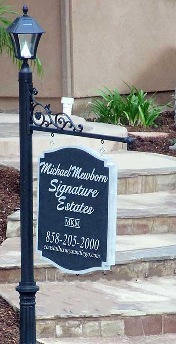 Hanging Real Estate Sign System with Solar Lamp, Post, Base, Finial