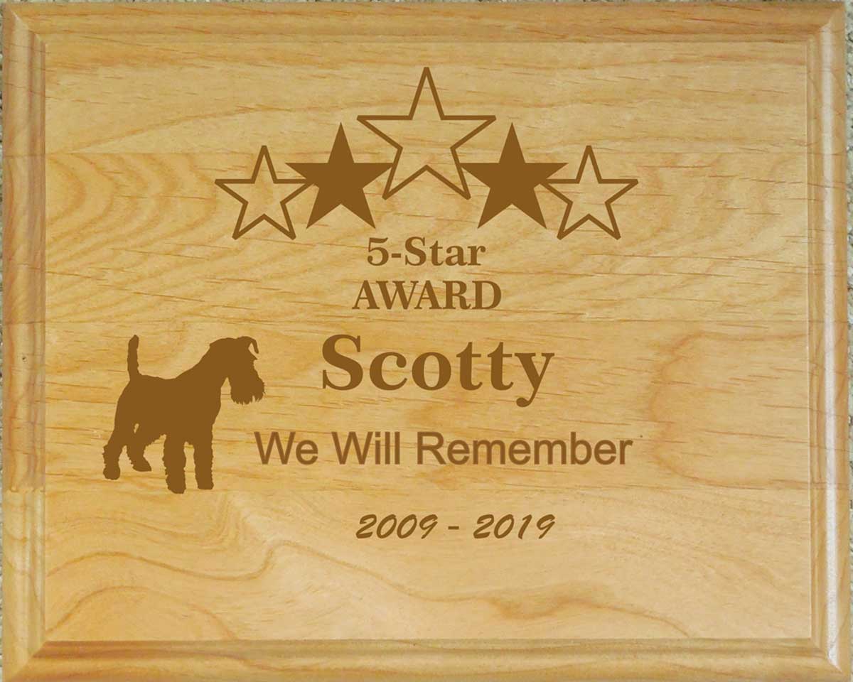 Personalized Engraved Wood Dog Memorial Plaque for a 5 Star Dog