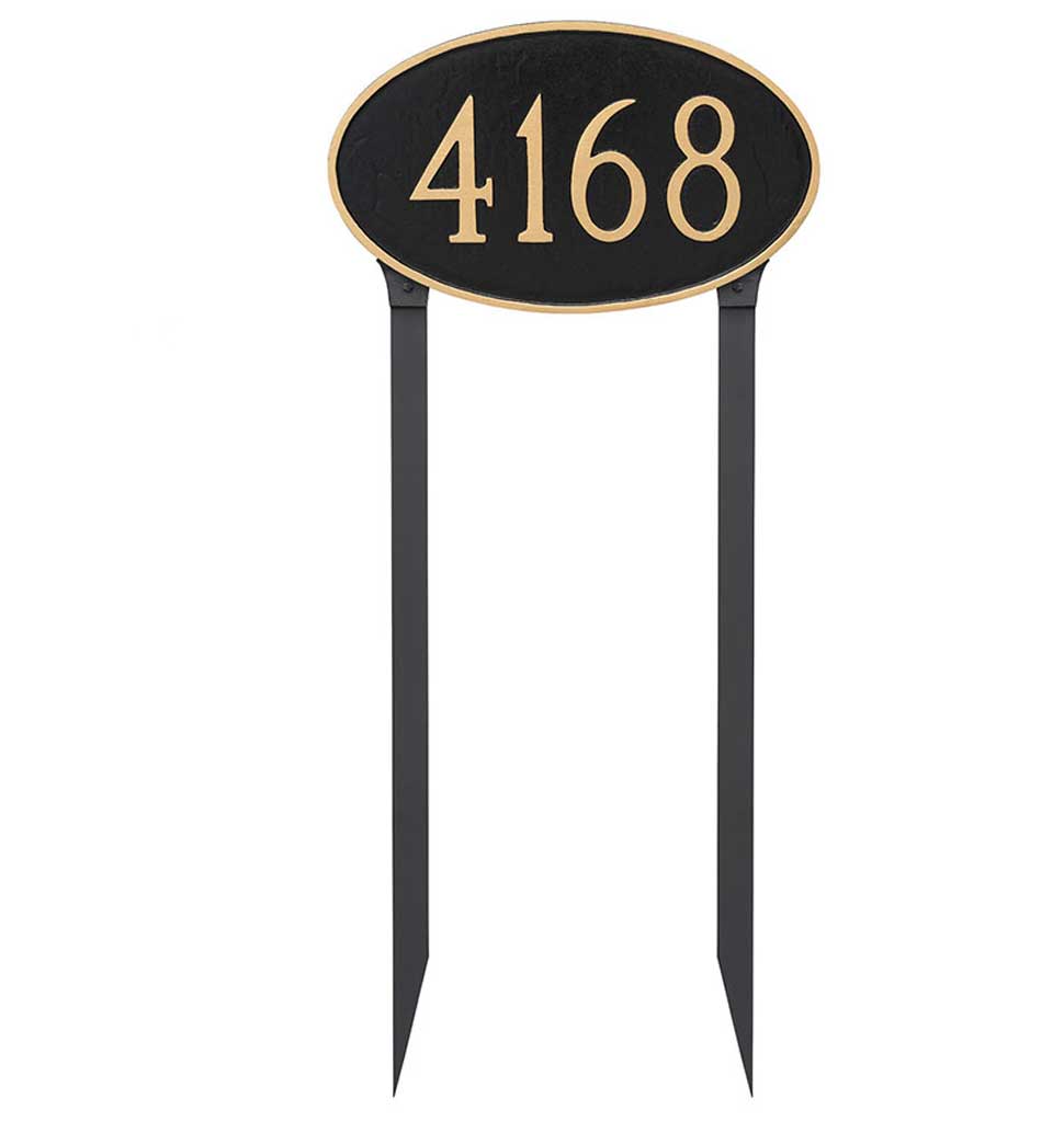 Lawn Mounted House Address Sign Large Oval Plaque With Stakes