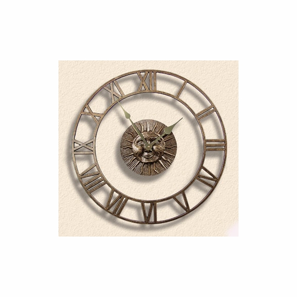 Indoor Outdoor Clock With Sunface Center and Outer Dial With Roman Numerals