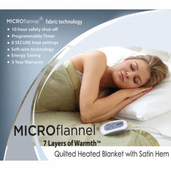 King Heated Electric Blanket Quilted Micro Flannel