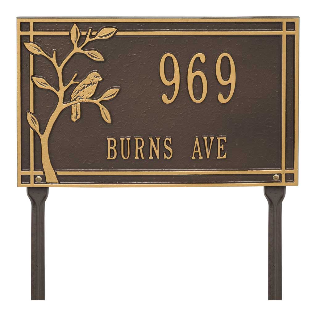 Lawn Mount Address Plaque With Bird On Branch