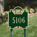 Lawn Mount Address Sign with Monogram - Cut Out Corner Square With Arch Top