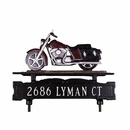 Lawn Mounted Double Sided Address Sign With Motorcycle Ornament On Top