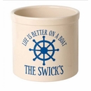 Life Is Better on a Boat Personalized Stoneware Crock With Name and Steering Wheel