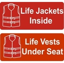 Life Jackets Inside or Life Vests Under Seat Sign