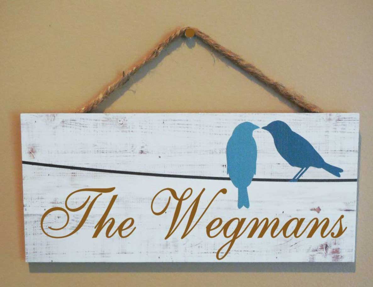 Love Birds Hanging Wall Sign Personalized With Your Name