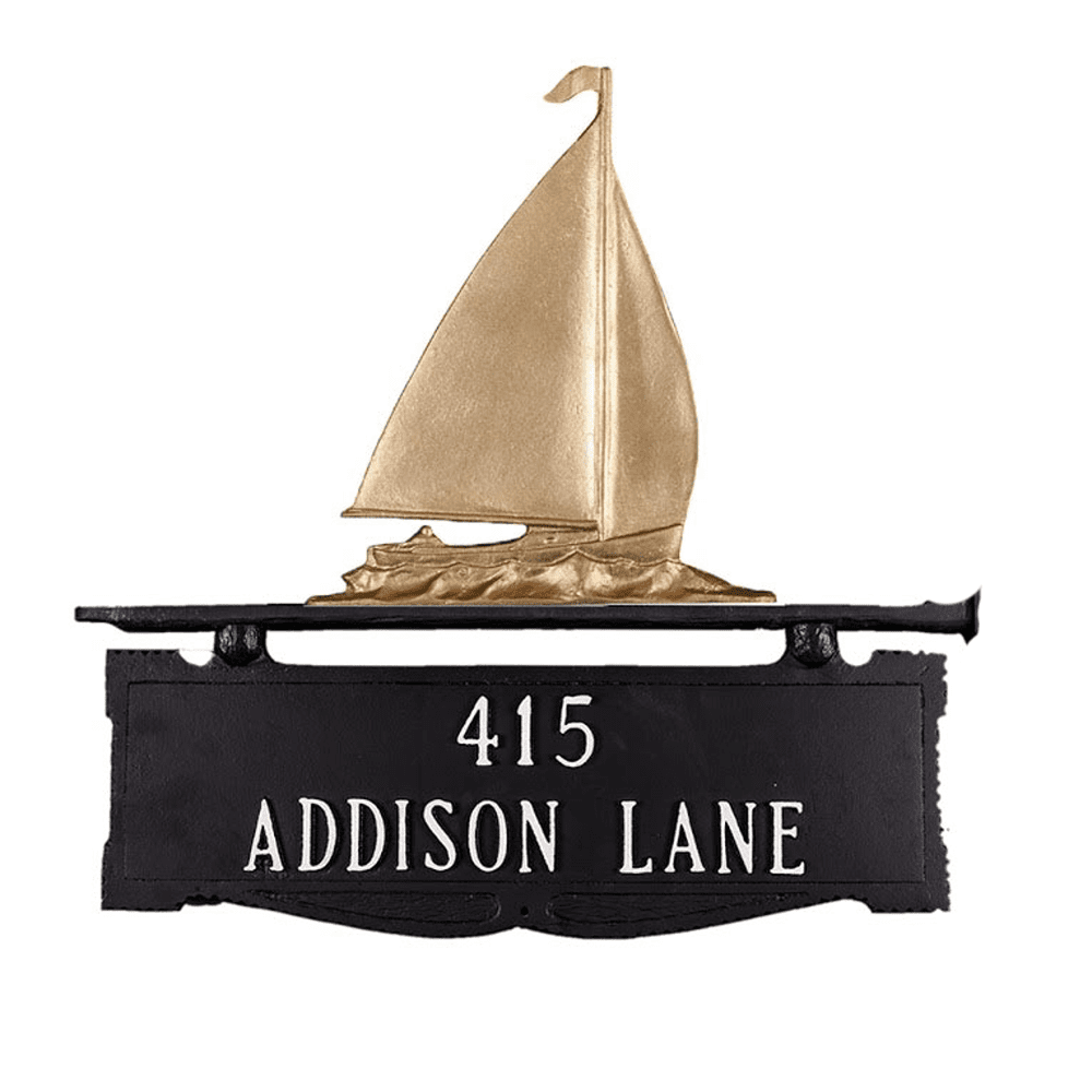 Mailbox Topper Address Plaque with Sailboat on Top Double Sided House