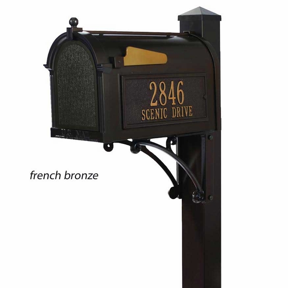 Metal Mailbox With House Address Number, Post, Bracket & Finial